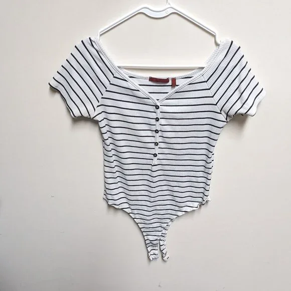 Red by BKE Striped Faux Henley Bodysuit - Picture 3 of 8